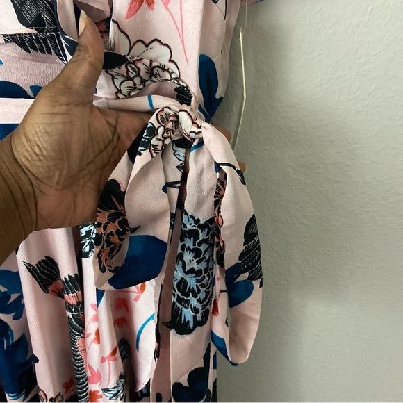Eliza J Floral Flutter High Low Faux Wrap Dress Floral Exotic Birds Feminine 8 - Picture 6 of 15